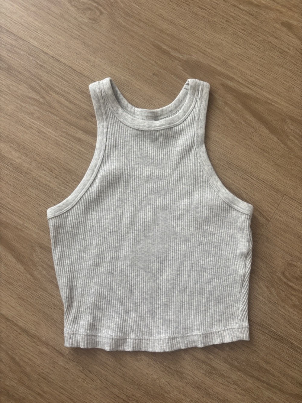 Uniqlo Ribbed High-Neck Crop Tank Top - Light Gray
